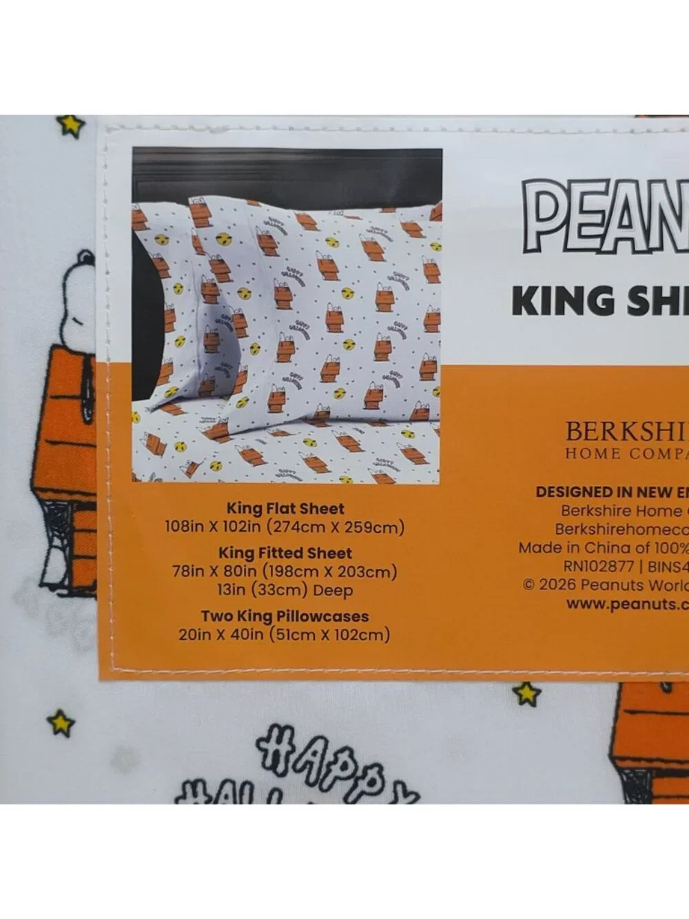 Peanuts Snoopy Halloween King Sheet Set By Berkshire Orange Doghouse Polyester